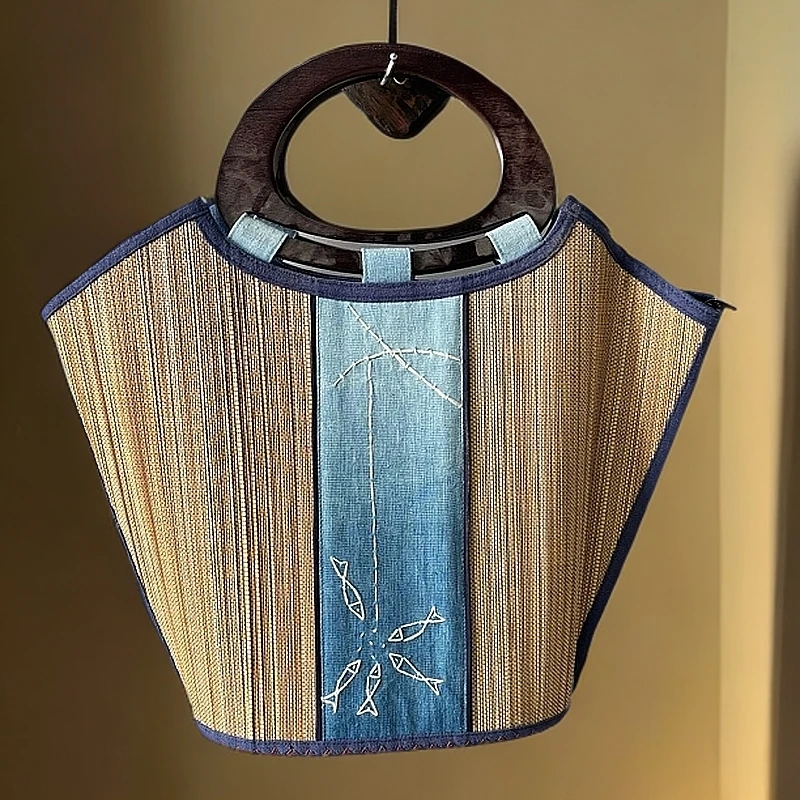 压花通用夹层拉链袋车缝线手提包女士编织沙滩包手拎包托特包