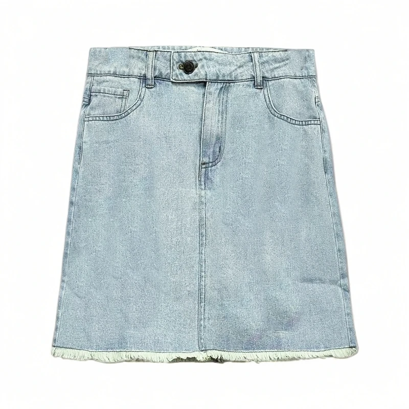 夏季新品！女士夏季设计感毛边纯棉牛仔短裙F871
