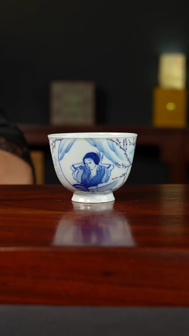 祖传窑 点红开窗仕女主人杯 真柴窑传承400年