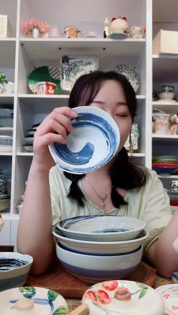 陶瓷美浓烧风吹清流单耳碗13cm