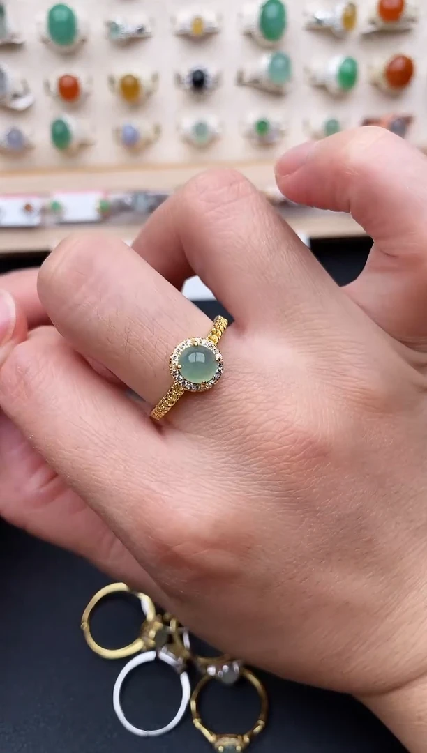 【闪购商品】翡翠戒指银S925镶嵌天然翡翠111  4+