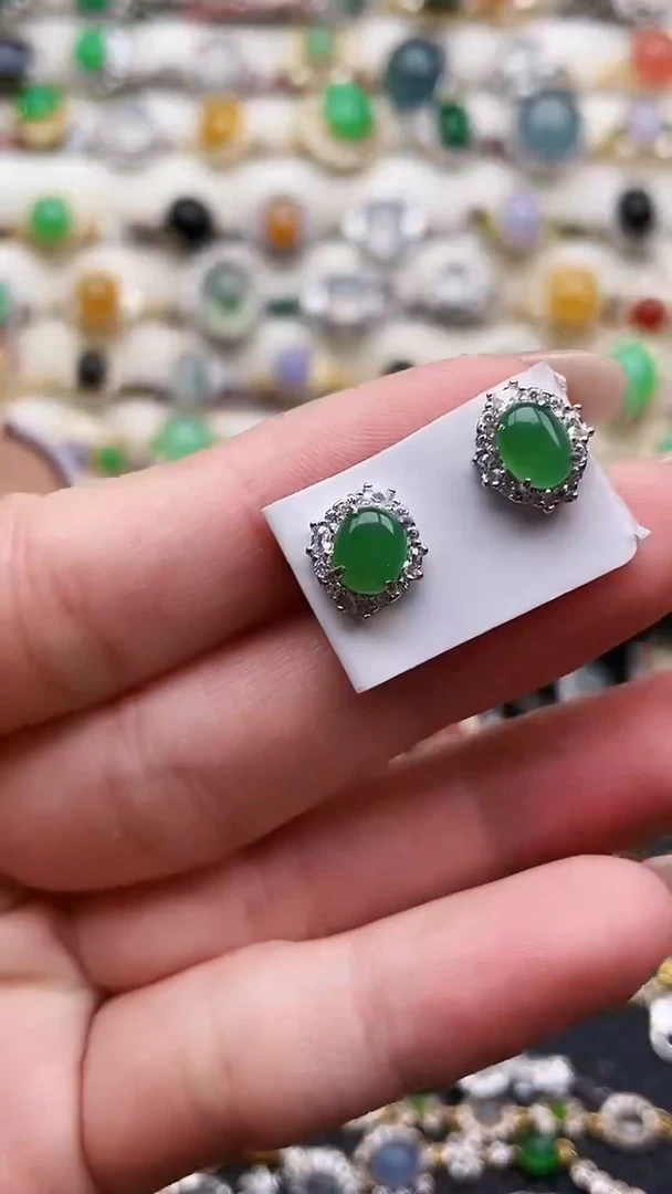 银S925镶嵌翡翠耳饰92