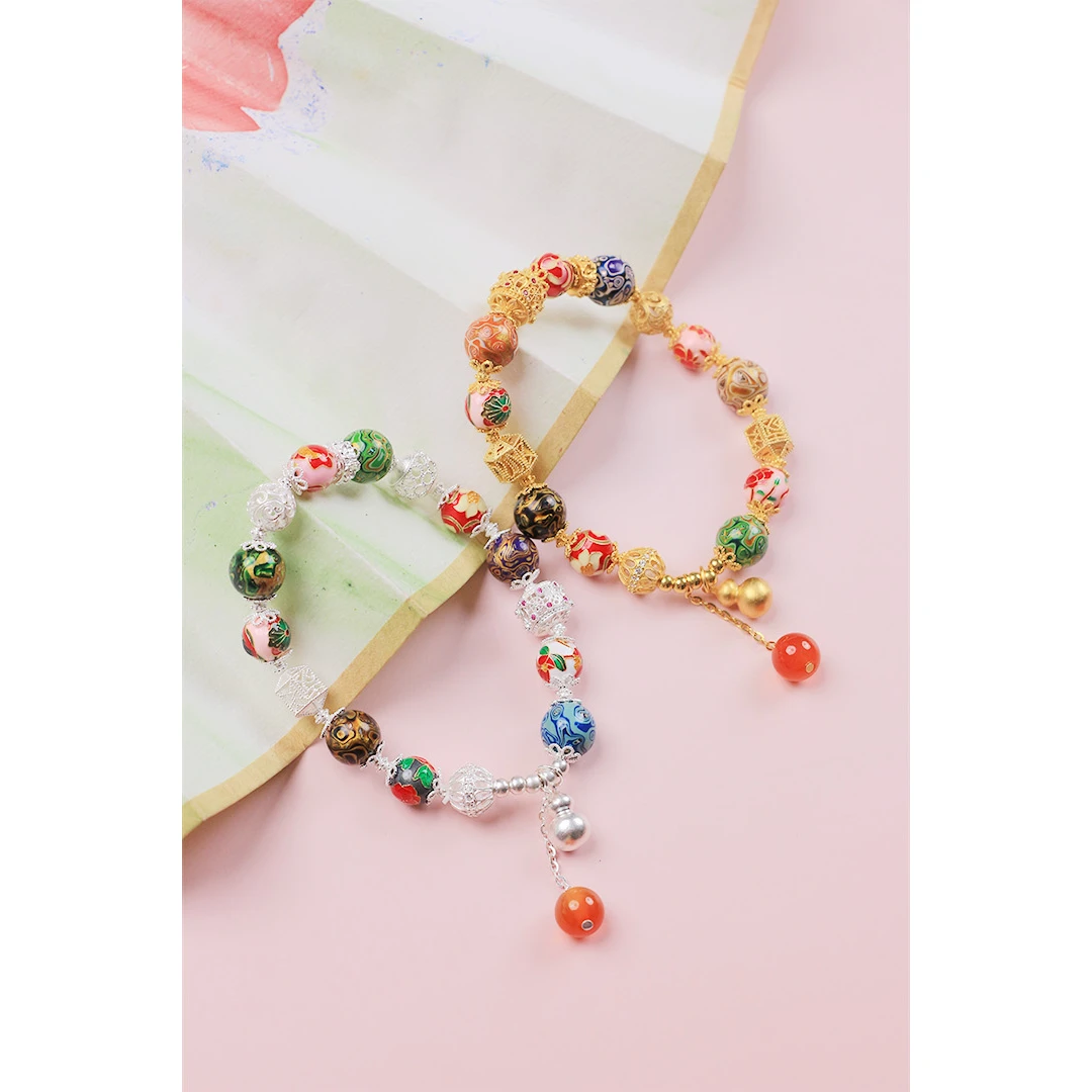 玲珑绣球漆珠珐琅手串（银色））