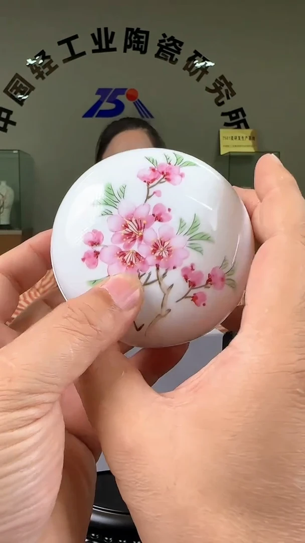 摆件甄选-水点桃花文房摆件印泥盒