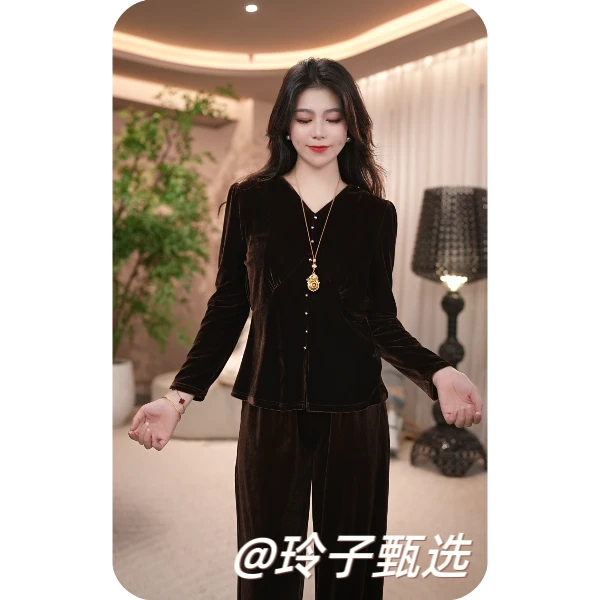 玲子自制（丝绒控）原版！新中式国风气质高定丝绒打底衫上衣