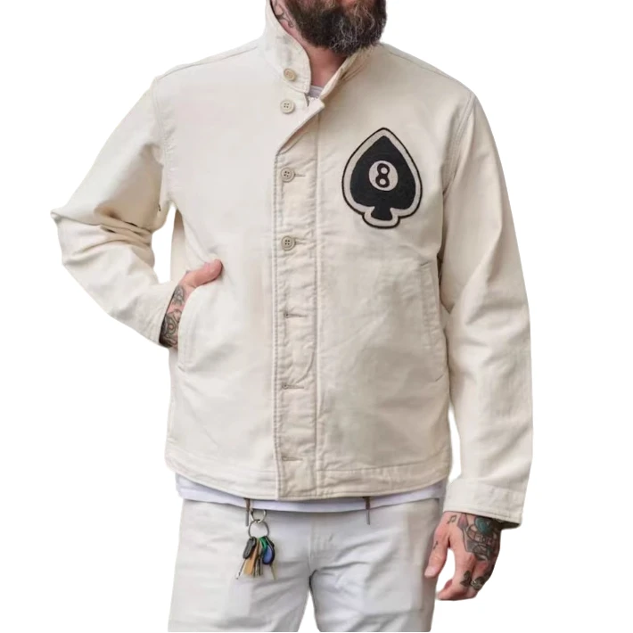 双R Cotton Deck Jacket竖坑纹复古黑8刺绣甲板夹克外套Y