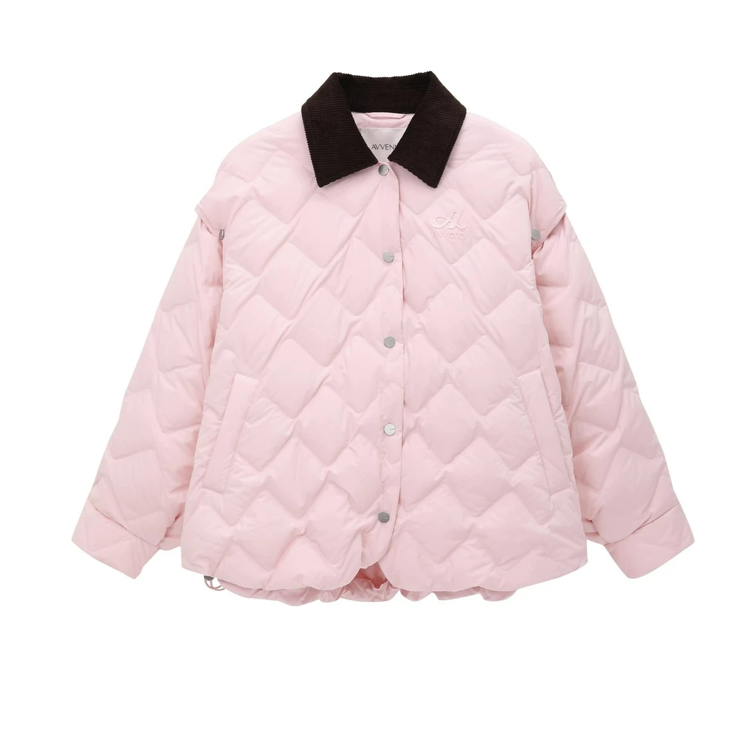【茉舍】AVVENN羽绒服轻薄粉菱格宽松AL90502817-1690