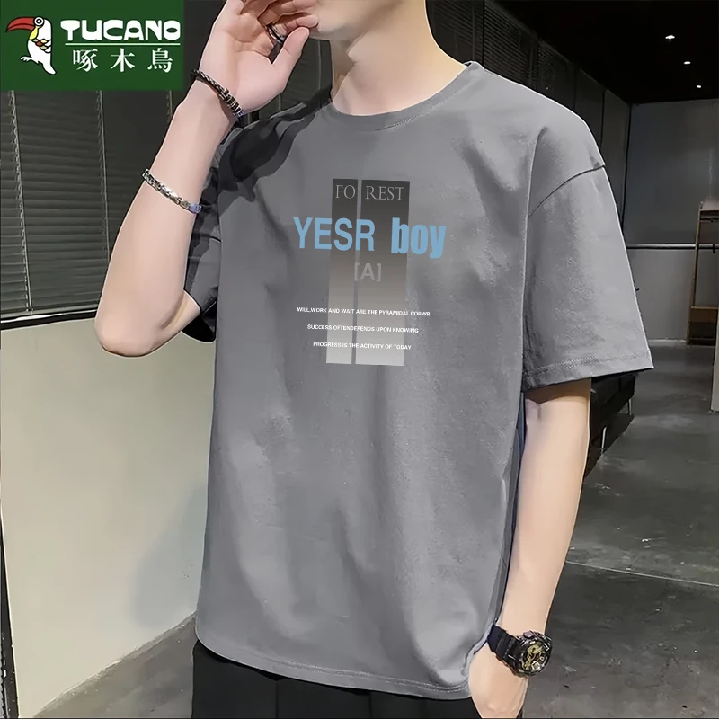 夏季新款纯棉短袖t恤男宽松时尚百搭运动休闲青少年圆领套头半袖t