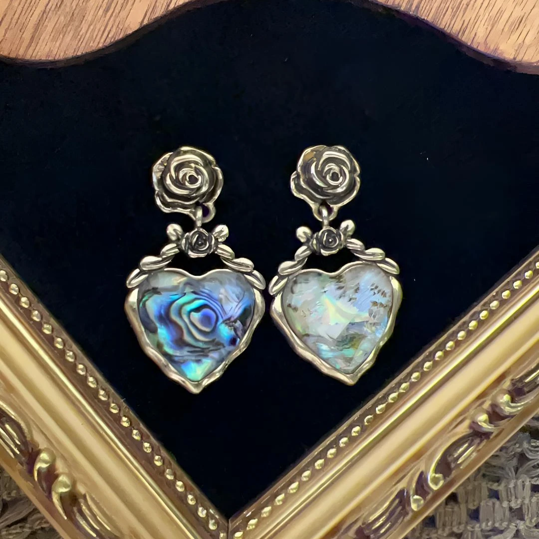 合金贝壳耳饰 复古小众爱心耳饰简约玫瑰立体大设计感耳钉 463，