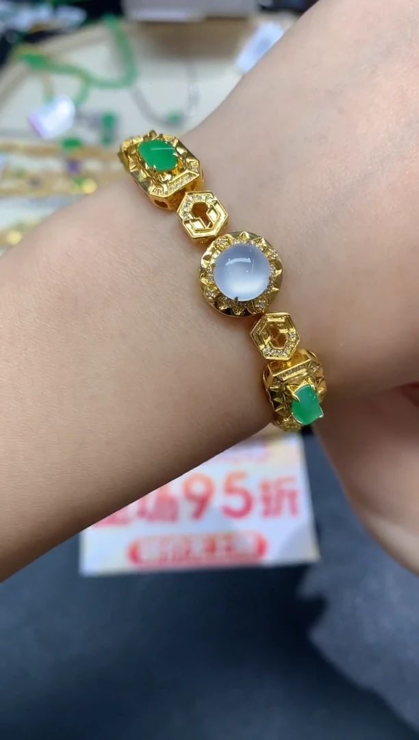 18K金镶嵌手链翡翠手链A355|15800