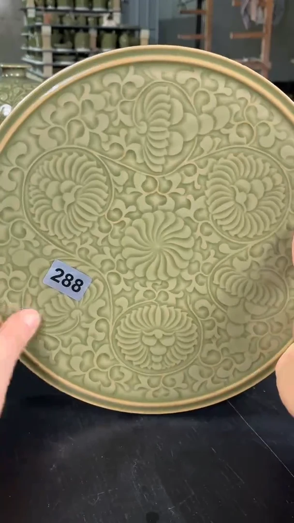 耀州窑仰山大团菊盘正品