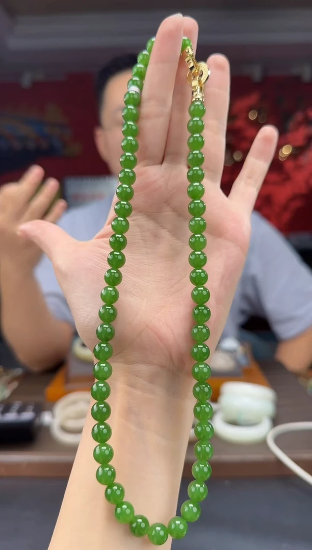 颈饰未镶嵌和田玉碧玉果阳绿妈妈链卡8