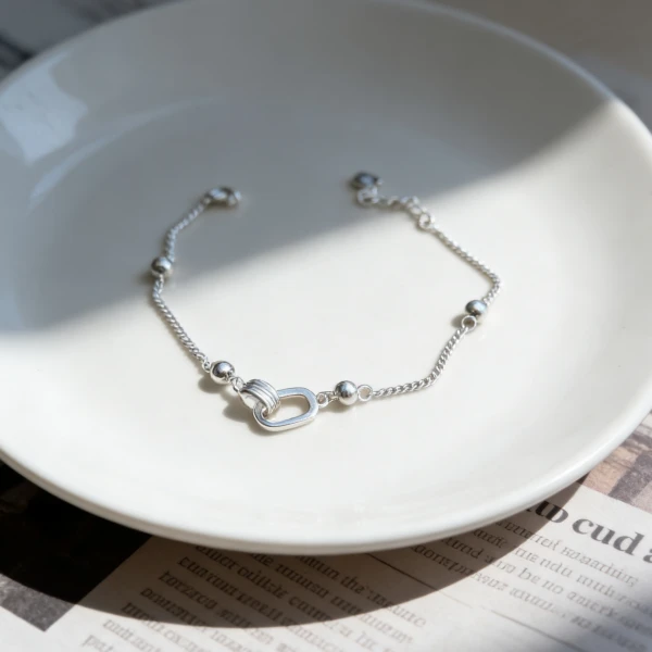 足银手链 31.足银999.9【冠坤银饰】纯银双环相扣手链