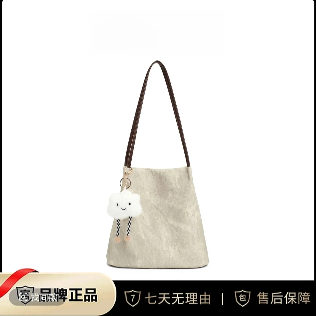 单肩包日系学生肩包简约风单肩手机袋水桶包小众布包