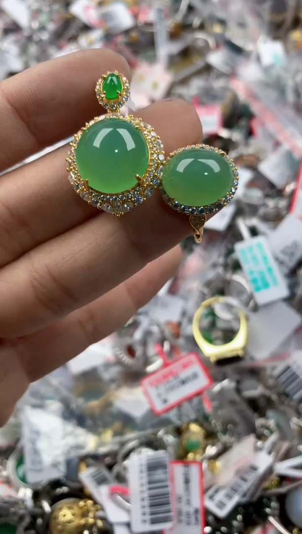 银S925镶嵌戒指翡翠小***全141414---8