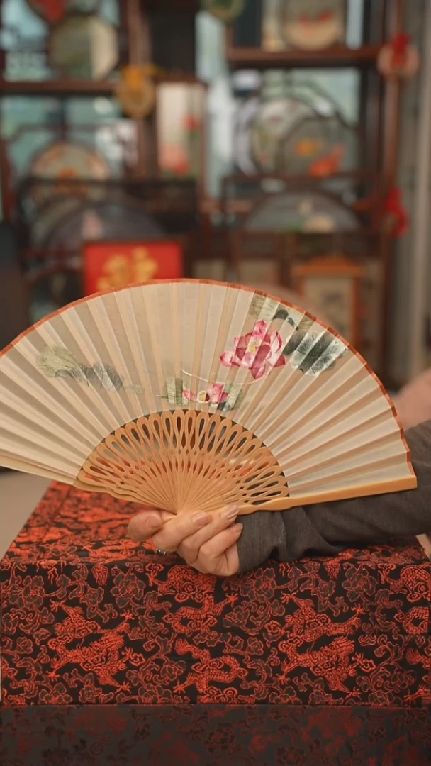 扇子摆件摆台双面绣花