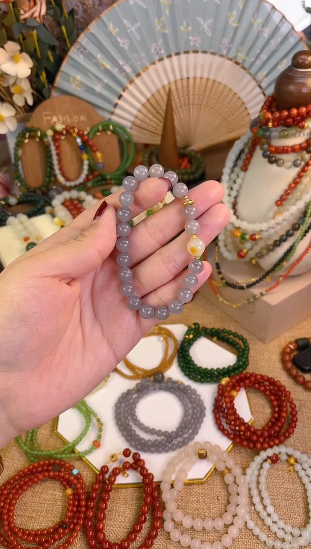 【闪购商品】和田玉手串18K金镶嵌烟紫