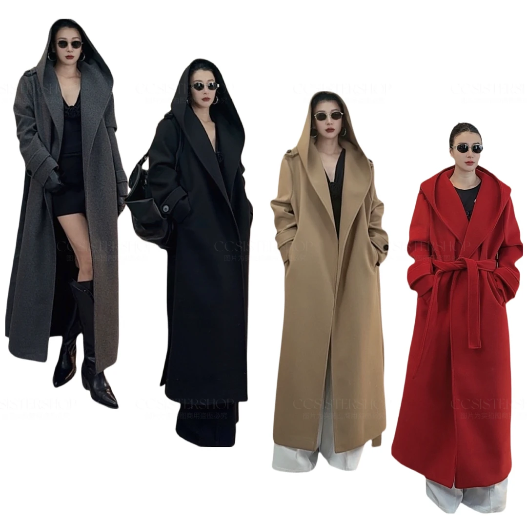 CC SISTER SHOP（高个子）设计感重工及地宽松阔版连帽腰带羽绒大衣