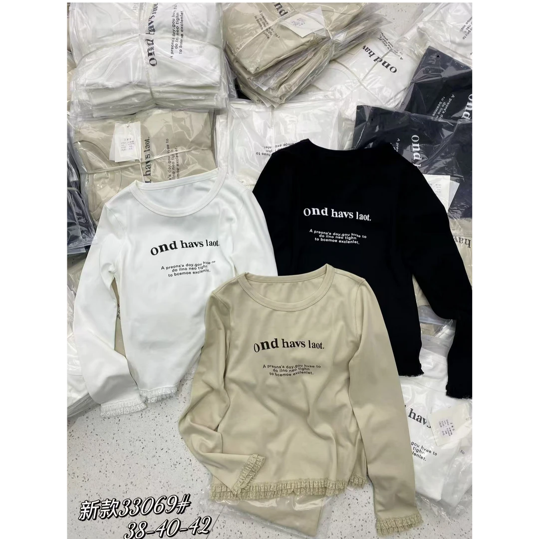 十三行紫木衫-冬季福秒拼蕾丝字母上衣#33069