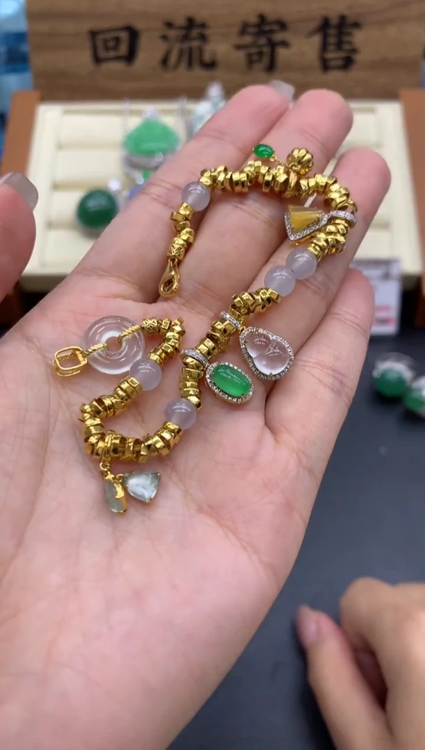 【闪购商品】翡翠手链18K金镶嵌550-分单-总价21230