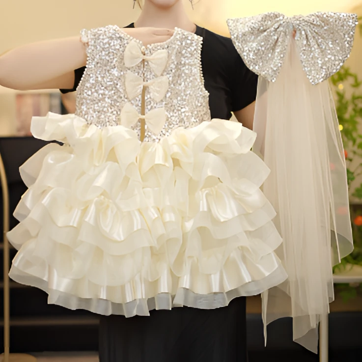 XL【糖霜星穹】2025新款夏季宴会主持人公主裙女童连衣裙轻奢礼服裙