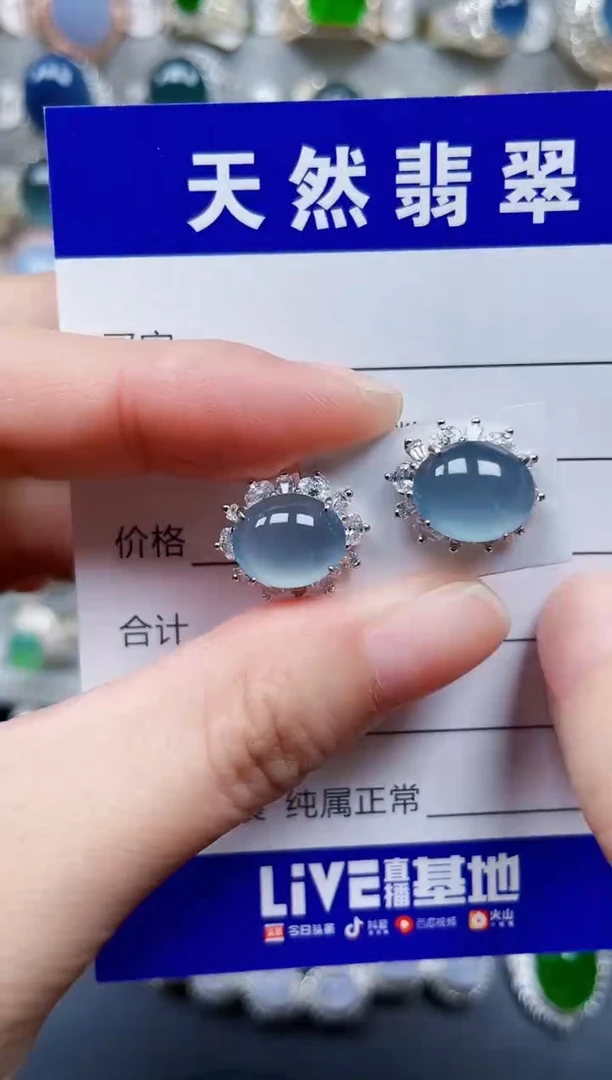 银S925镶嵌翡翠耳饰175