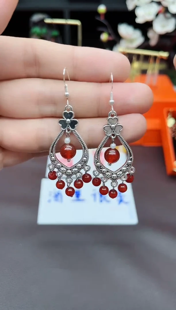 玛瑙/玉髓耳饰银S925镶嵌103000