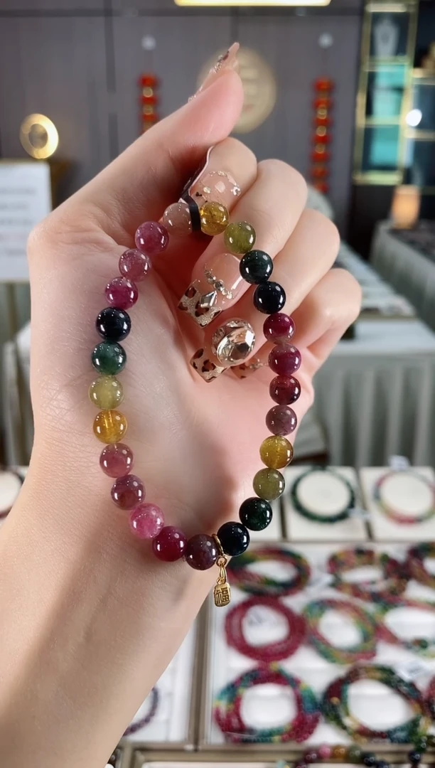 未镶嵌老矿碧玺彩虹单圈手串7mm+碧玺dan多样性发货一条