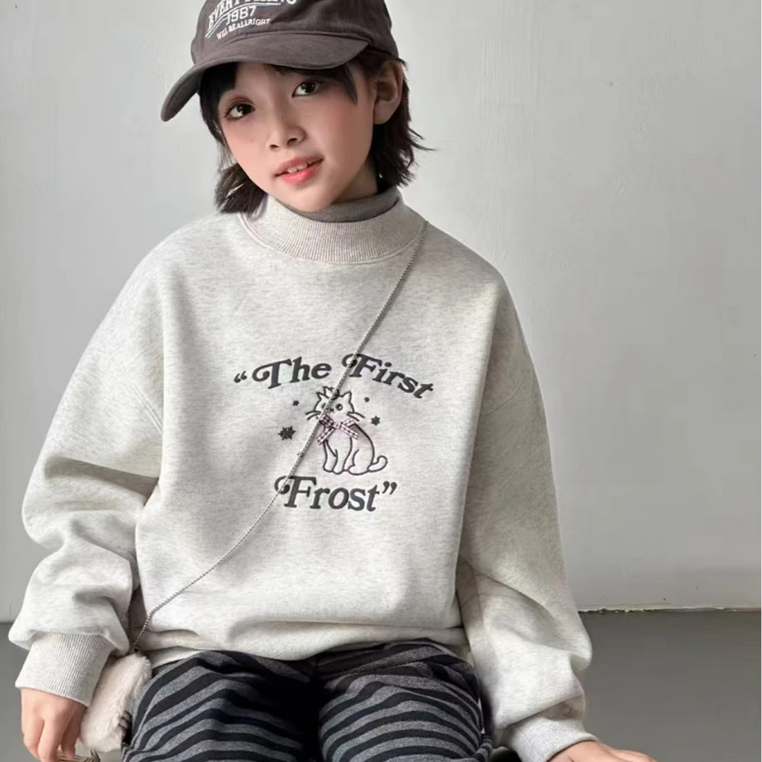 秋冬女童加绒款卫衣半高领时尚打底卫衣