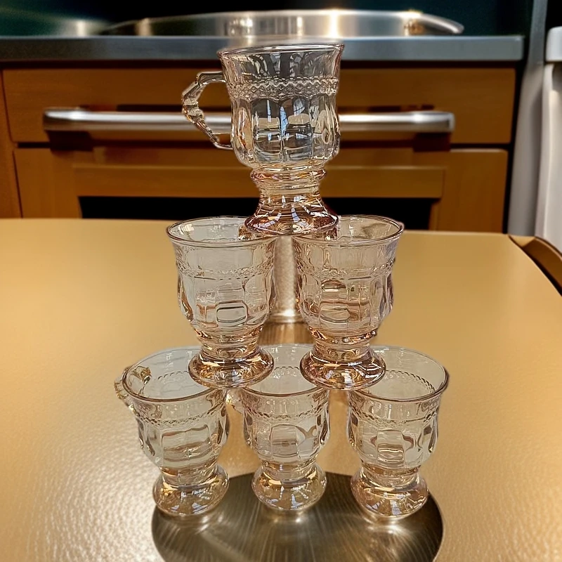 新疆包邮【6个玻璃杯】琥珀色玻璃杯防烫手家用茶杯带把手