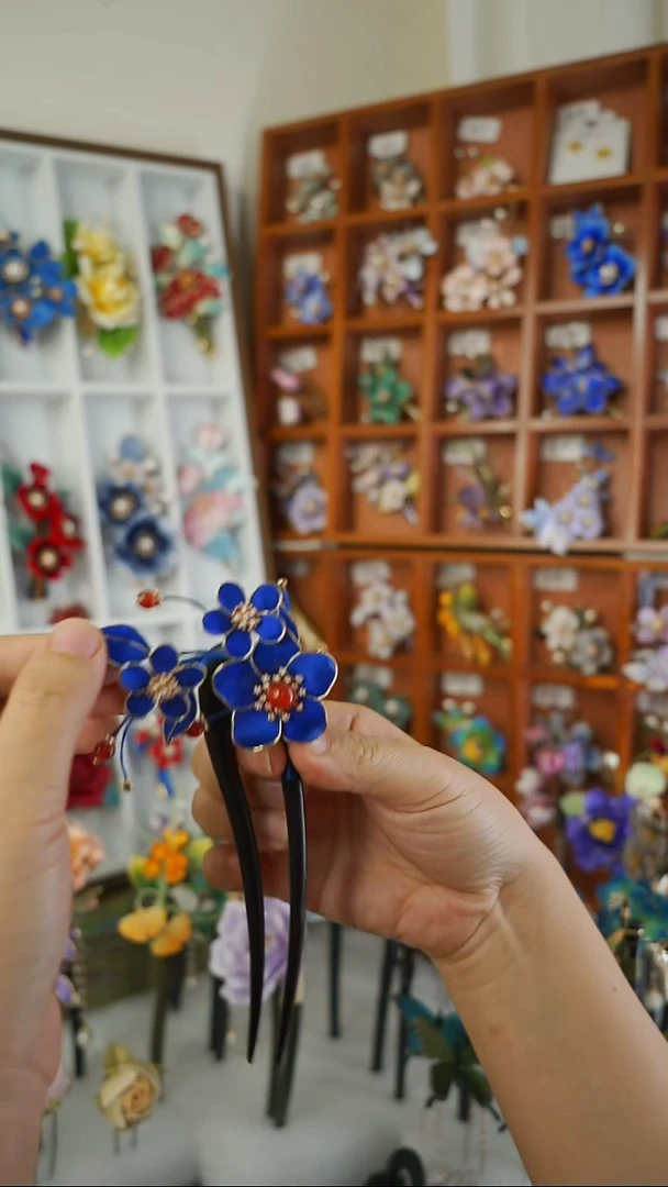 手工非遗绒花发夹