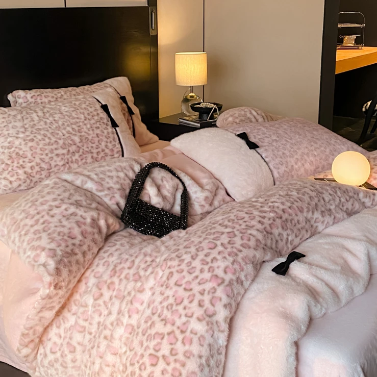 巢尔【豹纹buff】仿水貂毛绒四件套高级感甜酷风加厚床单保暖牛奶绒