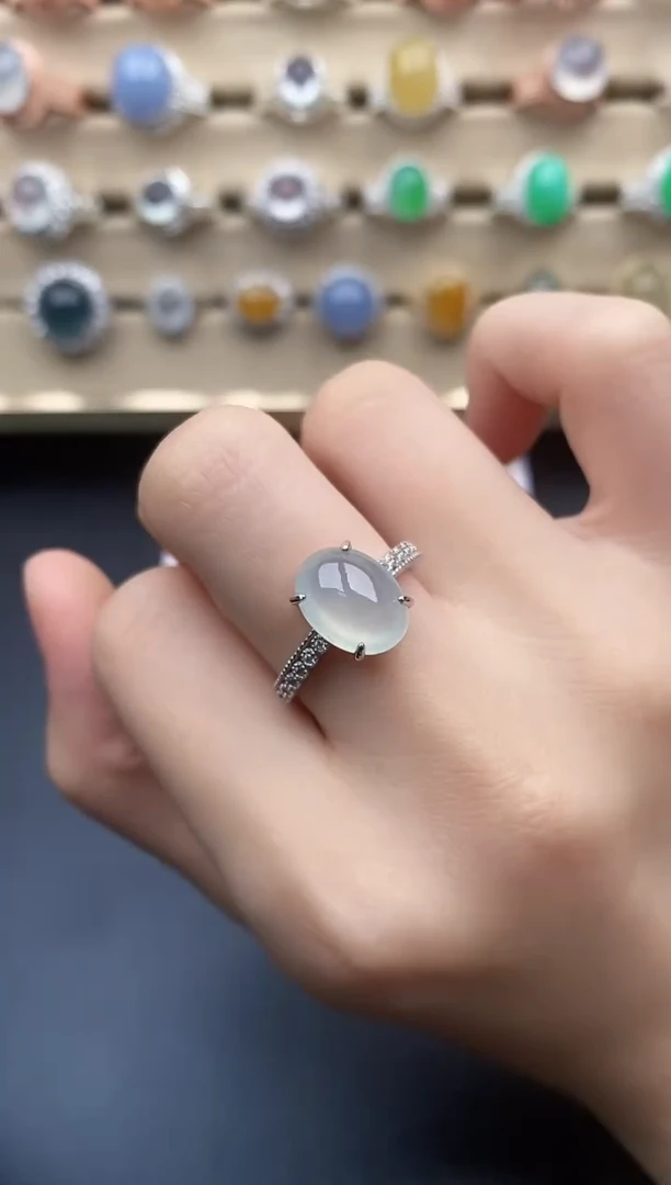 翡翠戒指银S925镶嵌一物一证一礼盒