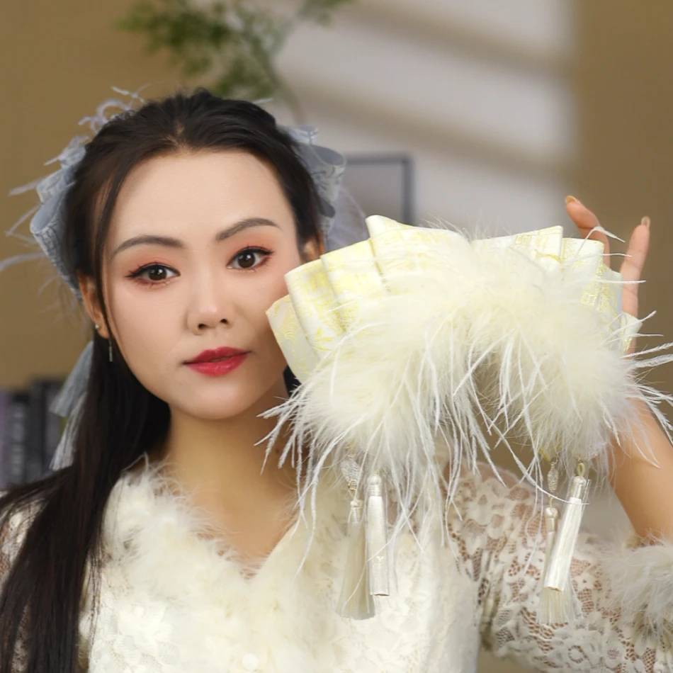 国风毛毛弹簧夹发卡复古风水晶发饰抓夹千金风手工发夹配饰女仙女