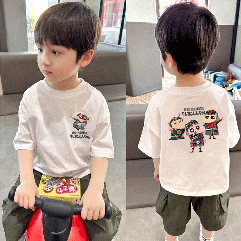 男童纯棉短袖蜡笔小新2025夏季新款休闲百搭潮流洋气简约半袖韩版