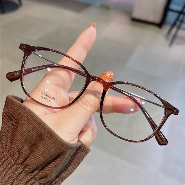 恩培眼镜9057TR冷茶色眼近视眼镜女可配度数素颜