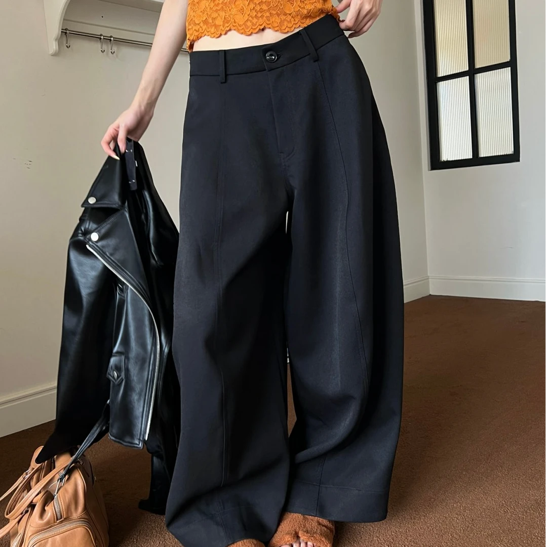 【Esu原创】2025秋冬新款手工剪裁蚕茧型休闲半弯刀时尚长裤女5837