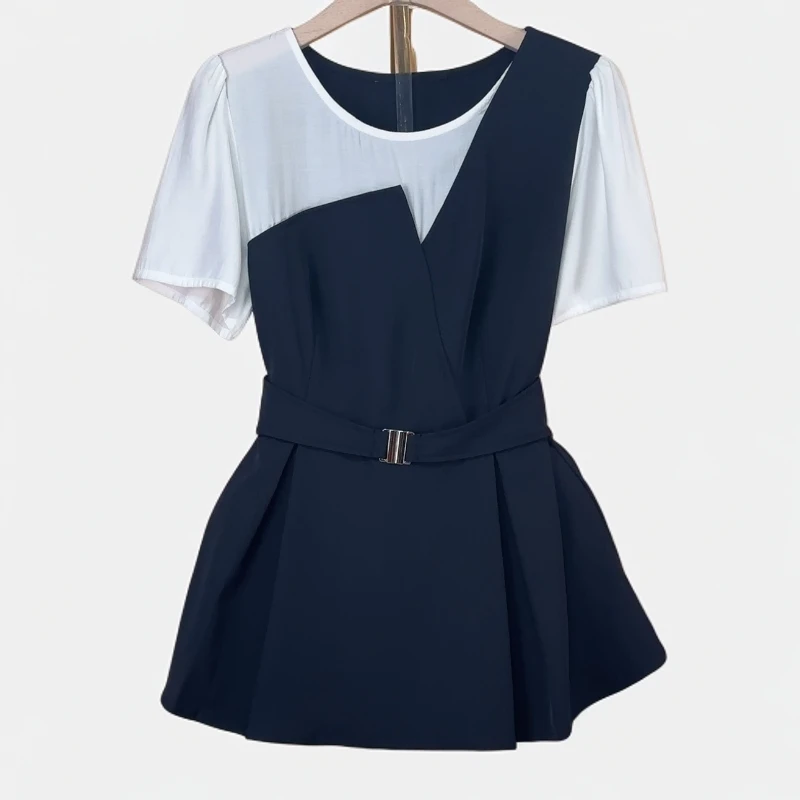 现货【RG506】2025年新款假两件休闲时尚气质百搭高级设计显瘦小衫