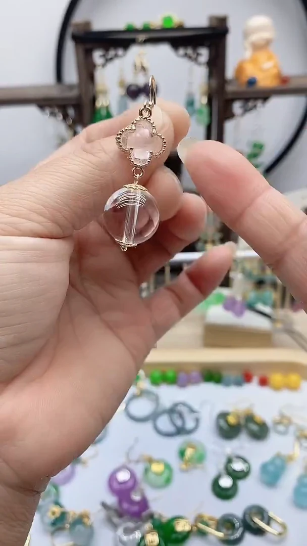 14K金镶嵌耳饰水晶水晶658