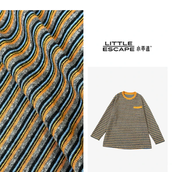 小乖逃设计师黄色条纹圆领卫衣长袖单口袋潮流宽松百搭款M9705