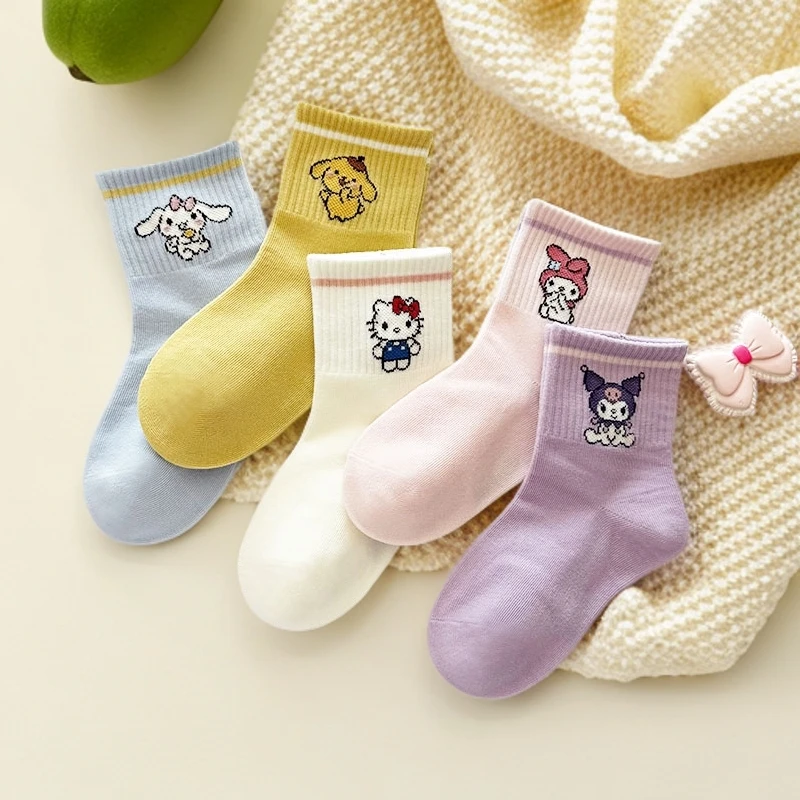 爱嘀嗒儿童袜子春秋款可爱卡通三丽鸥中筒袜女童宝宝防臭无骨棉袜