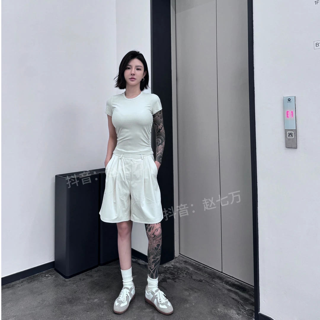 【PEANUT】七万柠檬家螺纹短袖简约修身运动Z250003