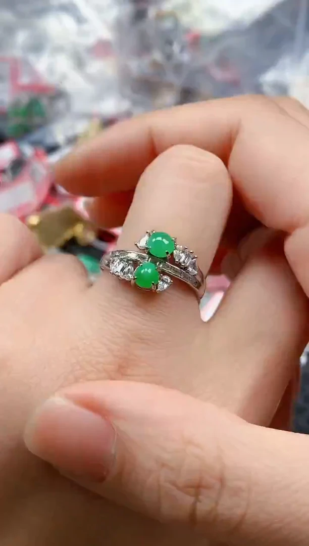 银S925镶嵌戒指翡翠天然A货缅甸翡翠