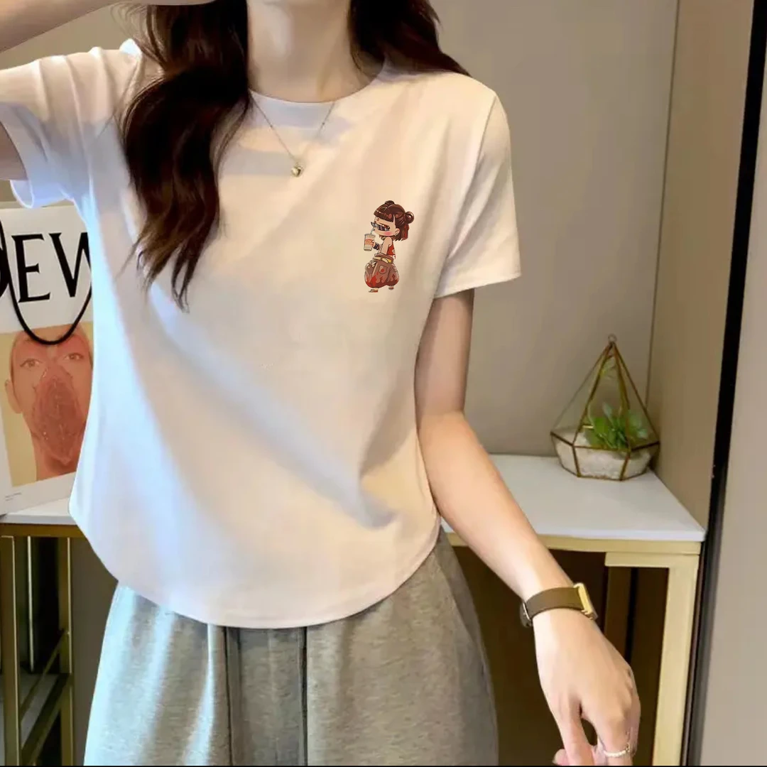 别致设计感国潮版不规则短袖上衣2025夏季新款弧形下摆t恤女短袖