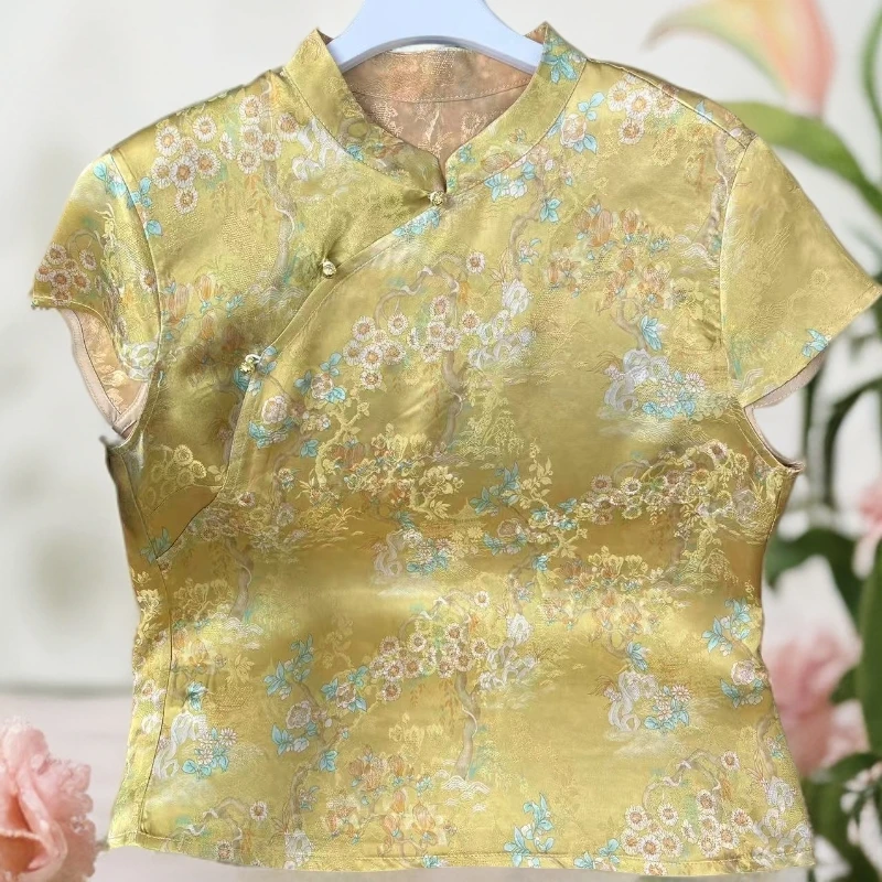 《金色桃源》国风提花夏季新款高级感时尚百搭香云 纱短袖上衣621