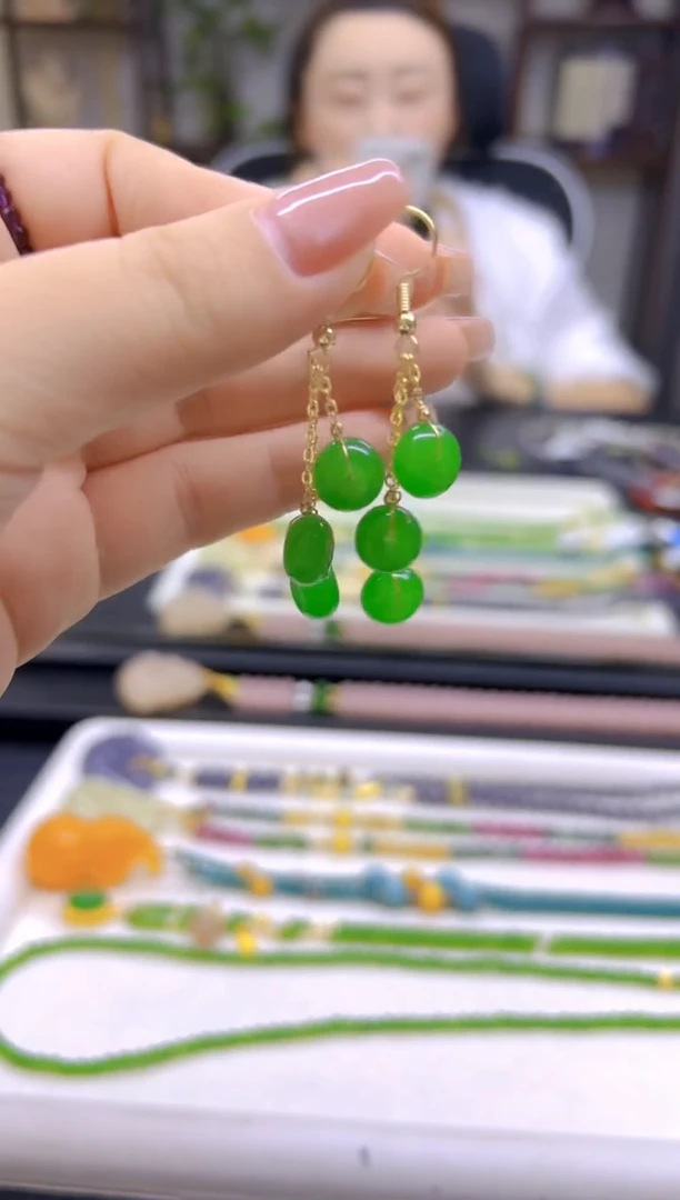 翡翠14K金镶嵌耳饰DIY款E439