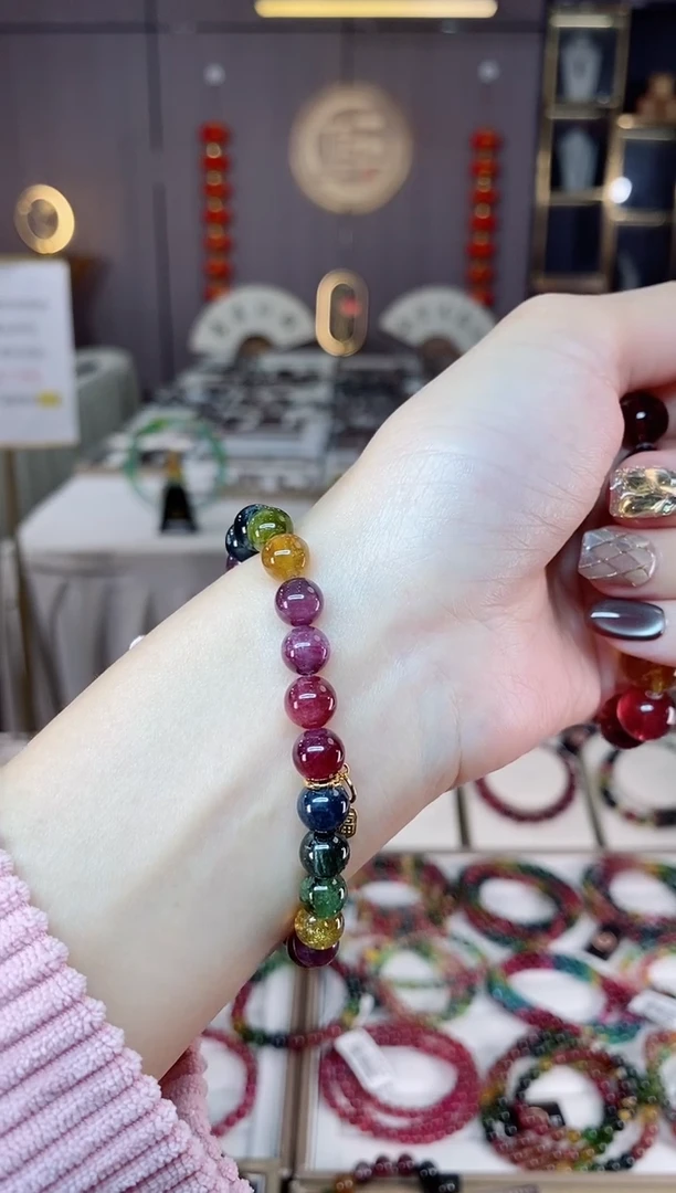 未镶嵌老矿碧玺彩虹单圈手串7mm+碧玺dan多样性发货一条