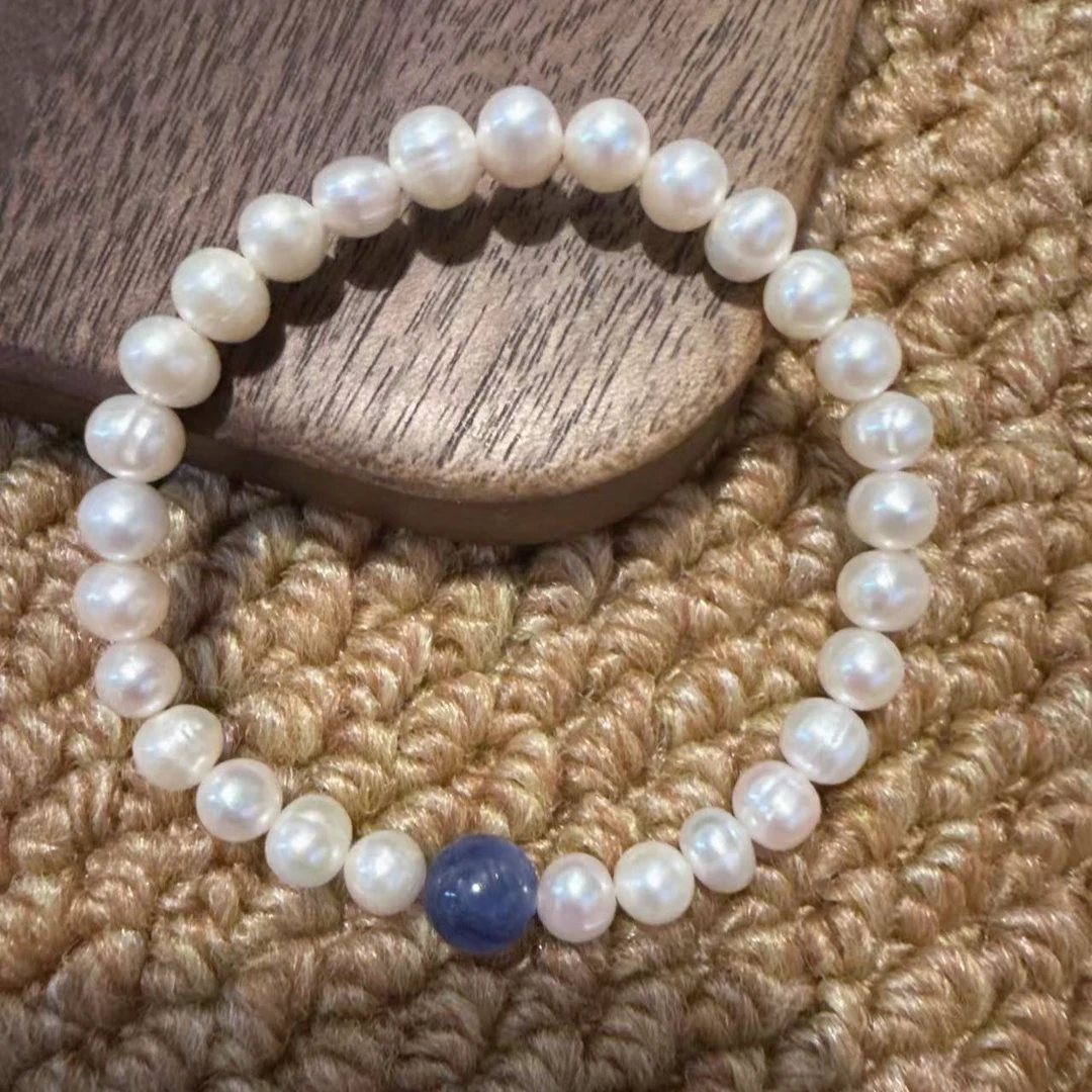 天然淡水珍珠配天然蓝晶手串