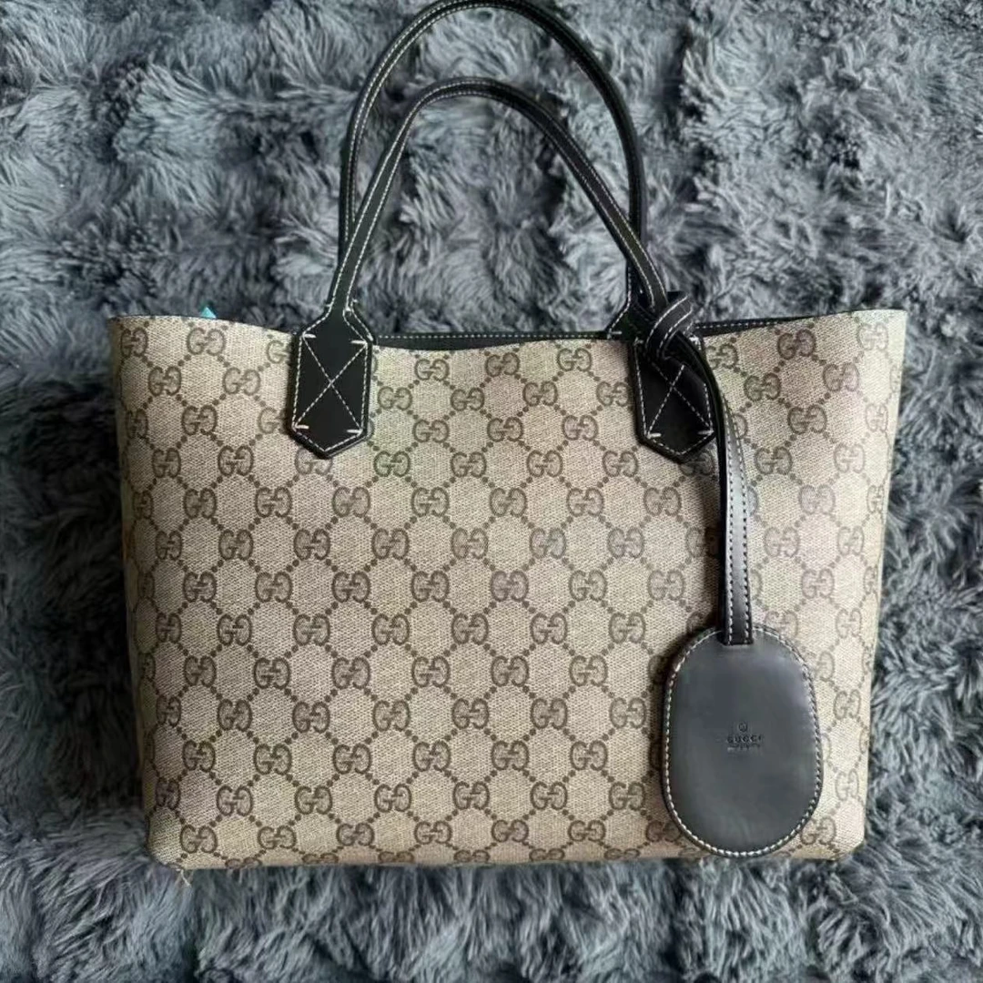 99新 GUCCI/古驰 【白菜】 老花拼黑PVC托特包/BGH003690142/98新