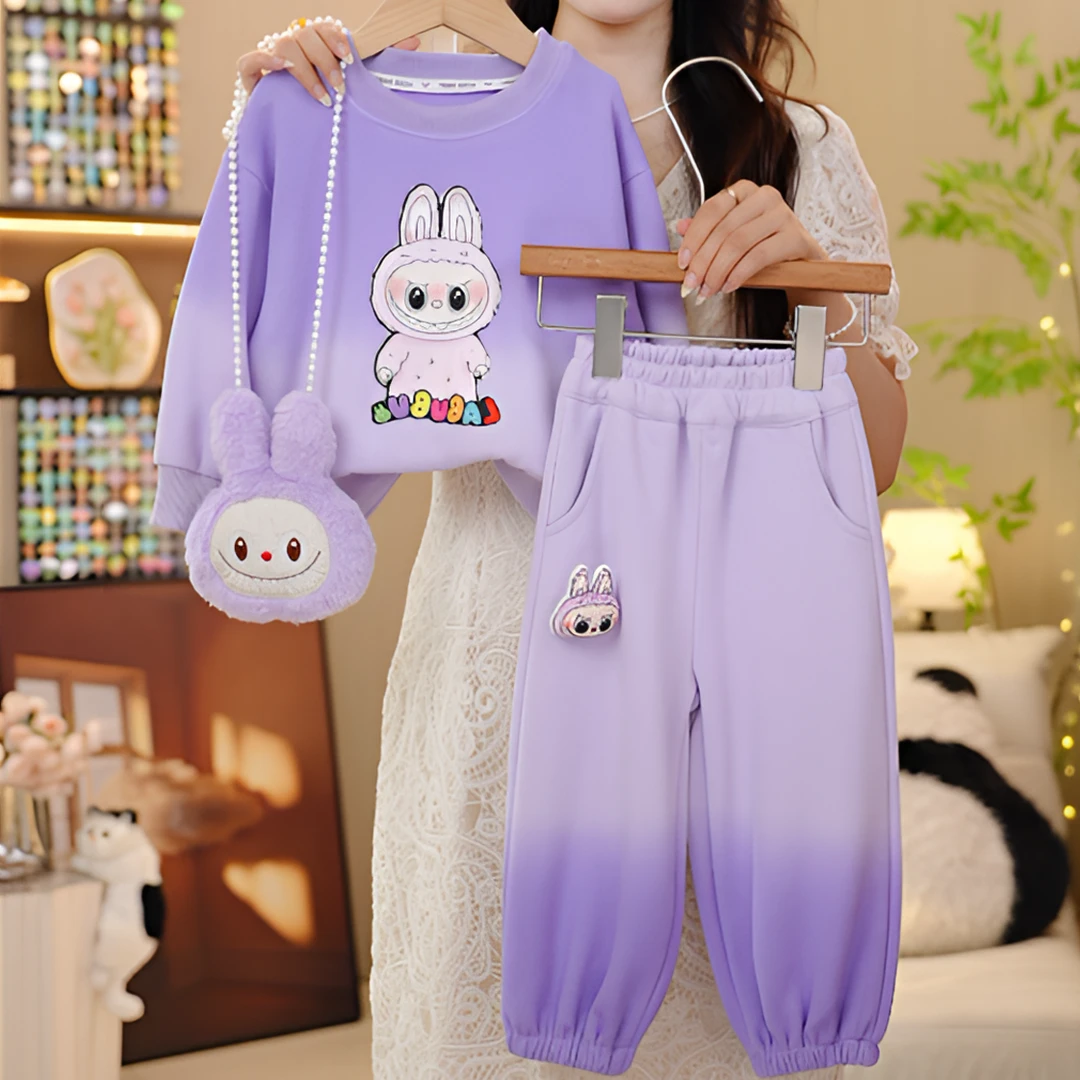 女童卡通风lAbubu卫衣套装春秋2025新款洋气女孩时髦渐变两件套潮